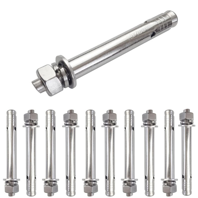 JENSWILL 10 Pack M12x120mm Expansion Bolts Anchor Bolt 304 Stainless Steel External Hex Expansion Screw Bolt Sleeve Anchor Fastener Wall Concrete - Image 1